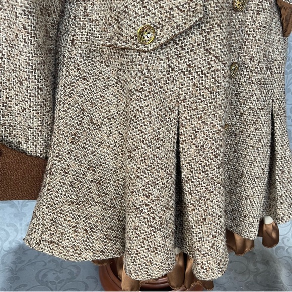 ViVi Vintage-style brown tweed babydoll Cottagecore Academia ruffle Sz L dress - Picture 12 of 16